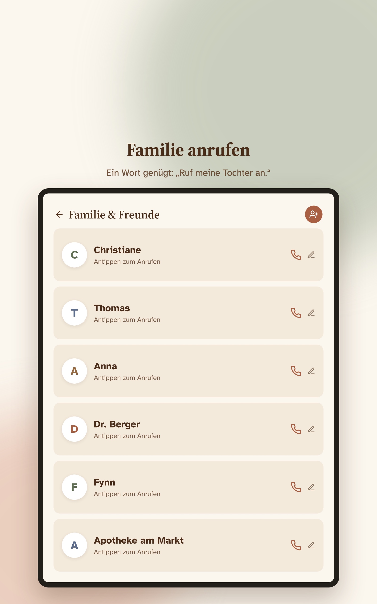 Die Familie direkt aus der App anrufen